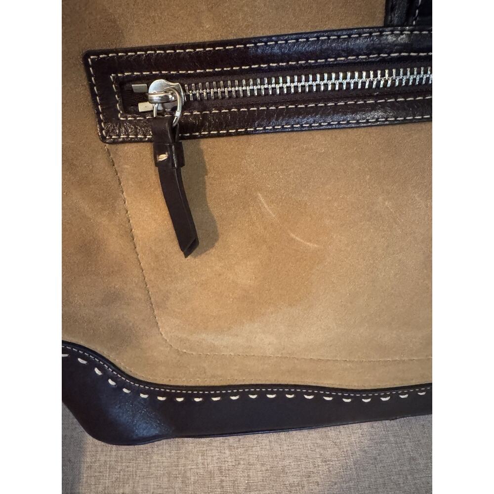 Vintage Coach Hamptons Satchel Tan Suede And Brown Leather NWT - Picture 7 of 16